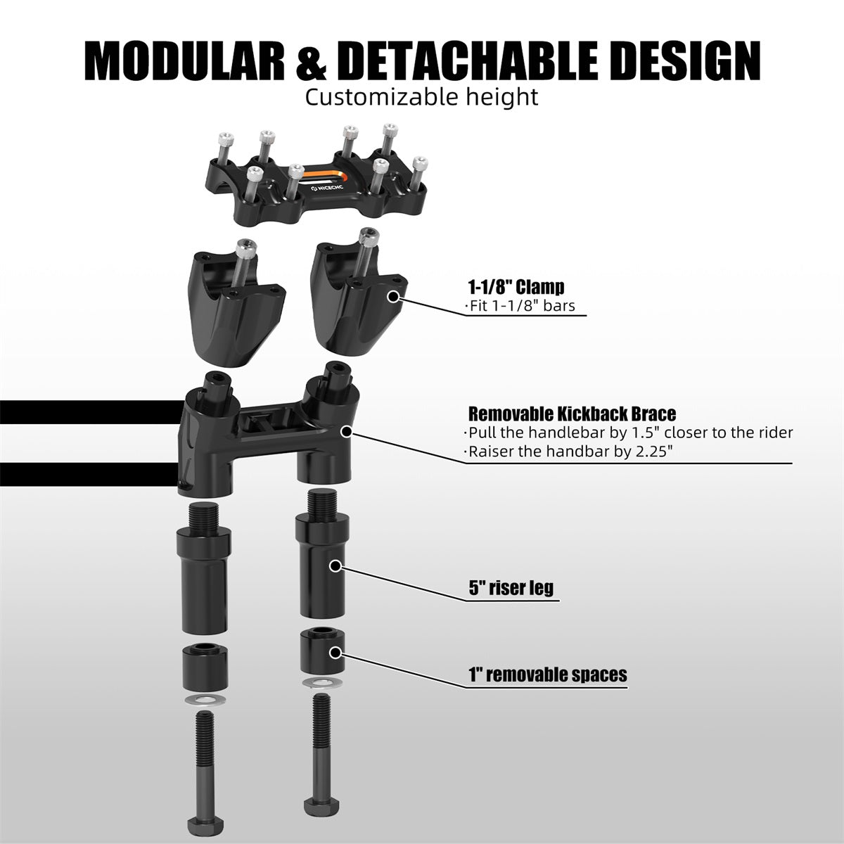 Kickback 1-1/8" Handlebar Riser Kit For Harley Road King Tri Electra Glide Freewheeler