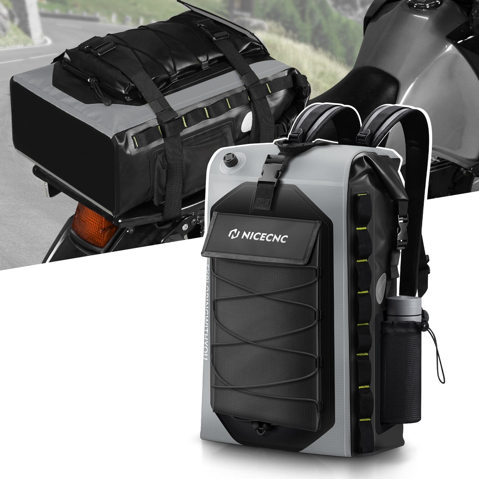 Motorcycle Waterproof Backpack Tail Bag 40L Expandable Capacity 500D PVC