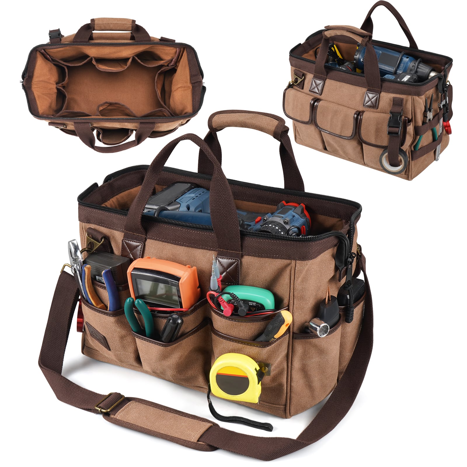 ARCFOX Canvas 25L 21-Pockets Tool Bag For Electrician Mechanic Carpenter Construction