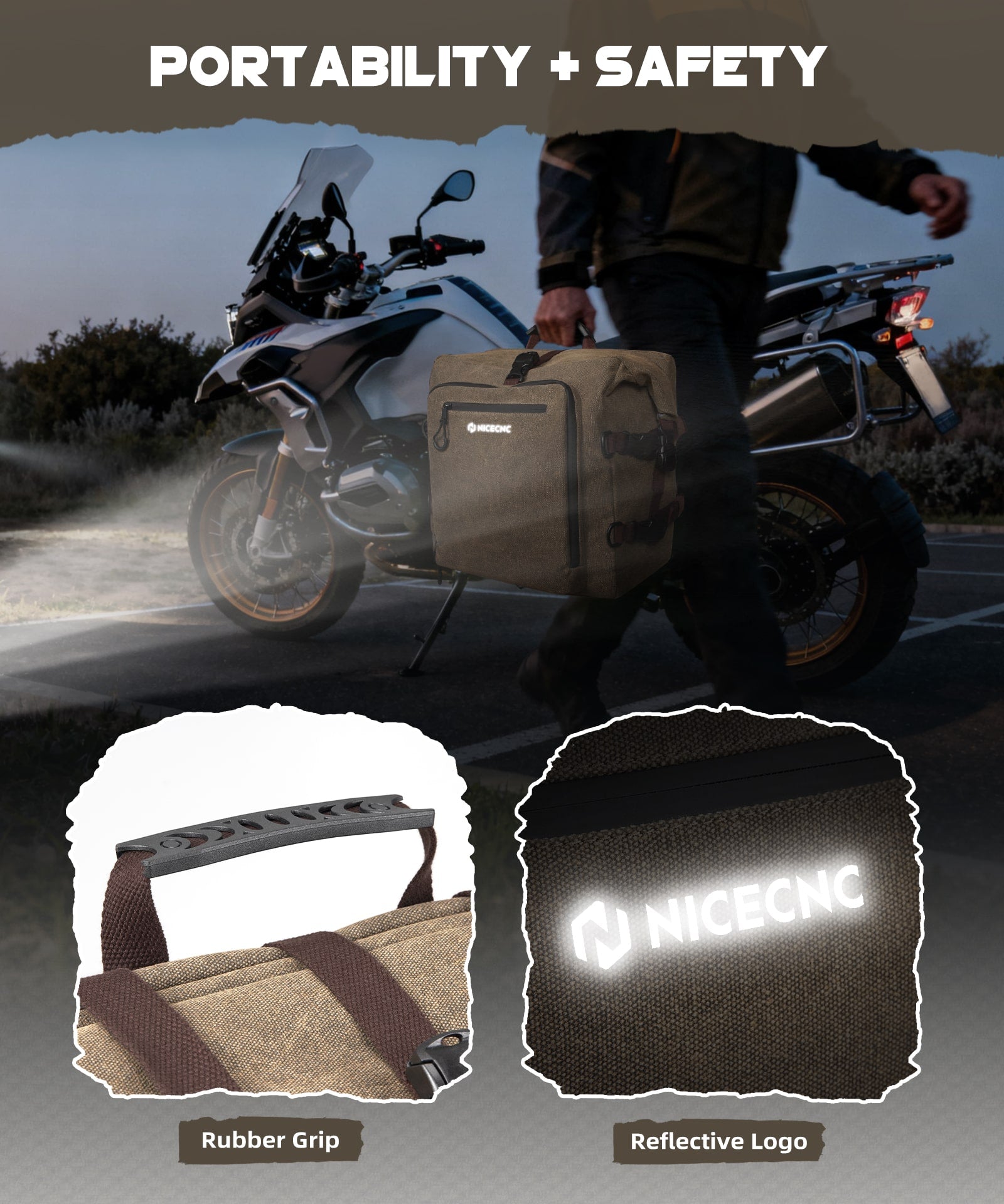 Cotton Canvas 30L Motorcycle Rear Luggage Pannier Rack Saddle Bag Waterproof