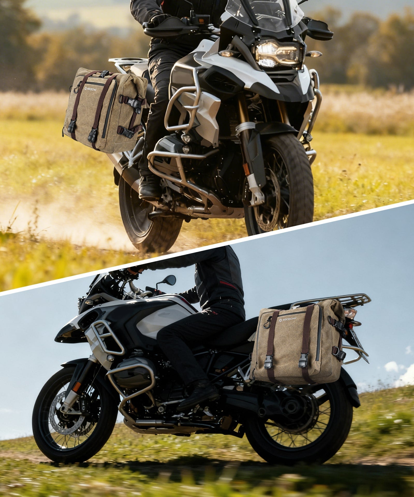 Cotton Canvas 30L Motorcycle Rear Luggage Pannier Rack Saddle Bag Waterproof