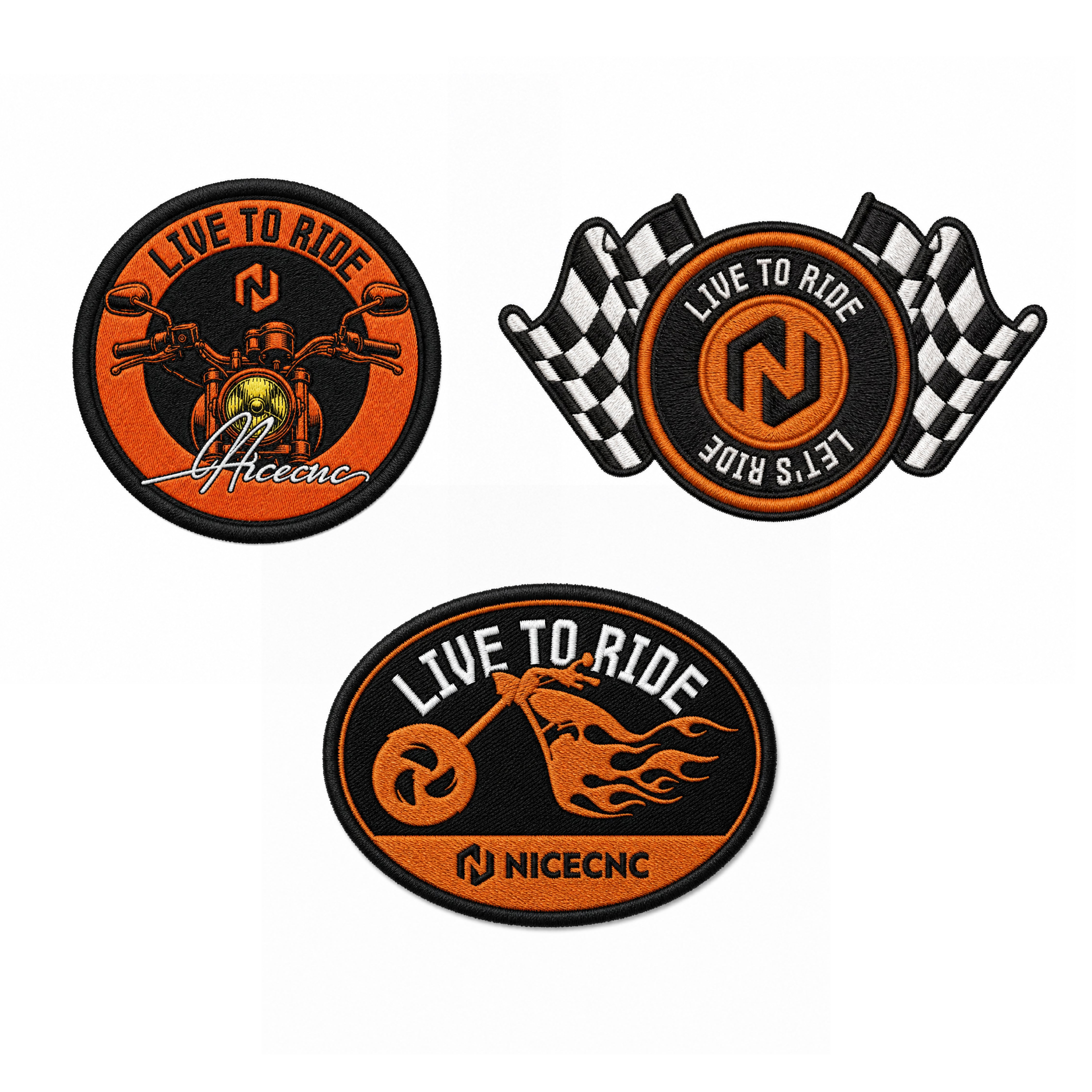 NICECNC "Live to Ride" Embroidered Patch Set