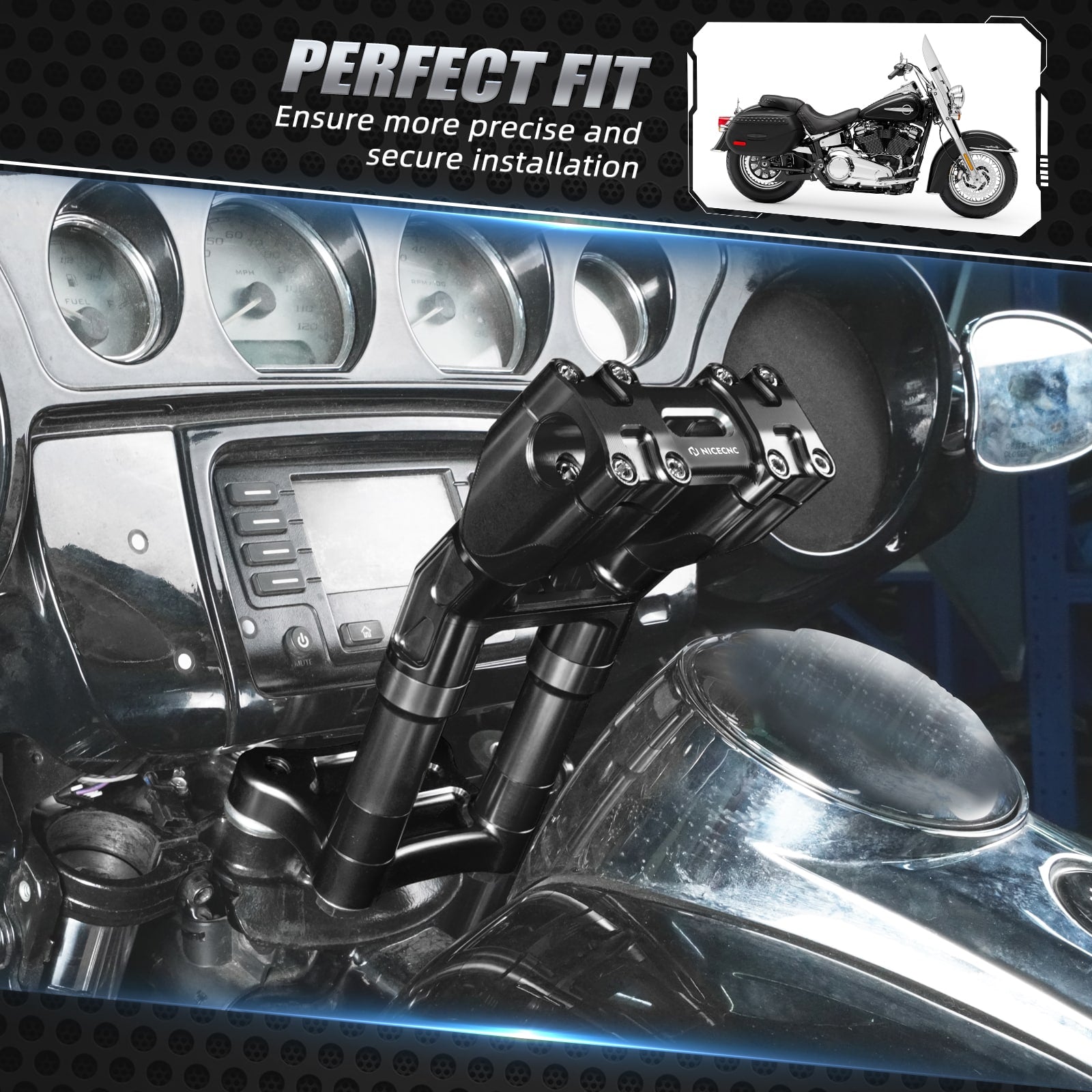 Kickback Handlebar Riser Kit For Harley Street Electra Tri Glide Ultra Limited 1-1/8" Bar