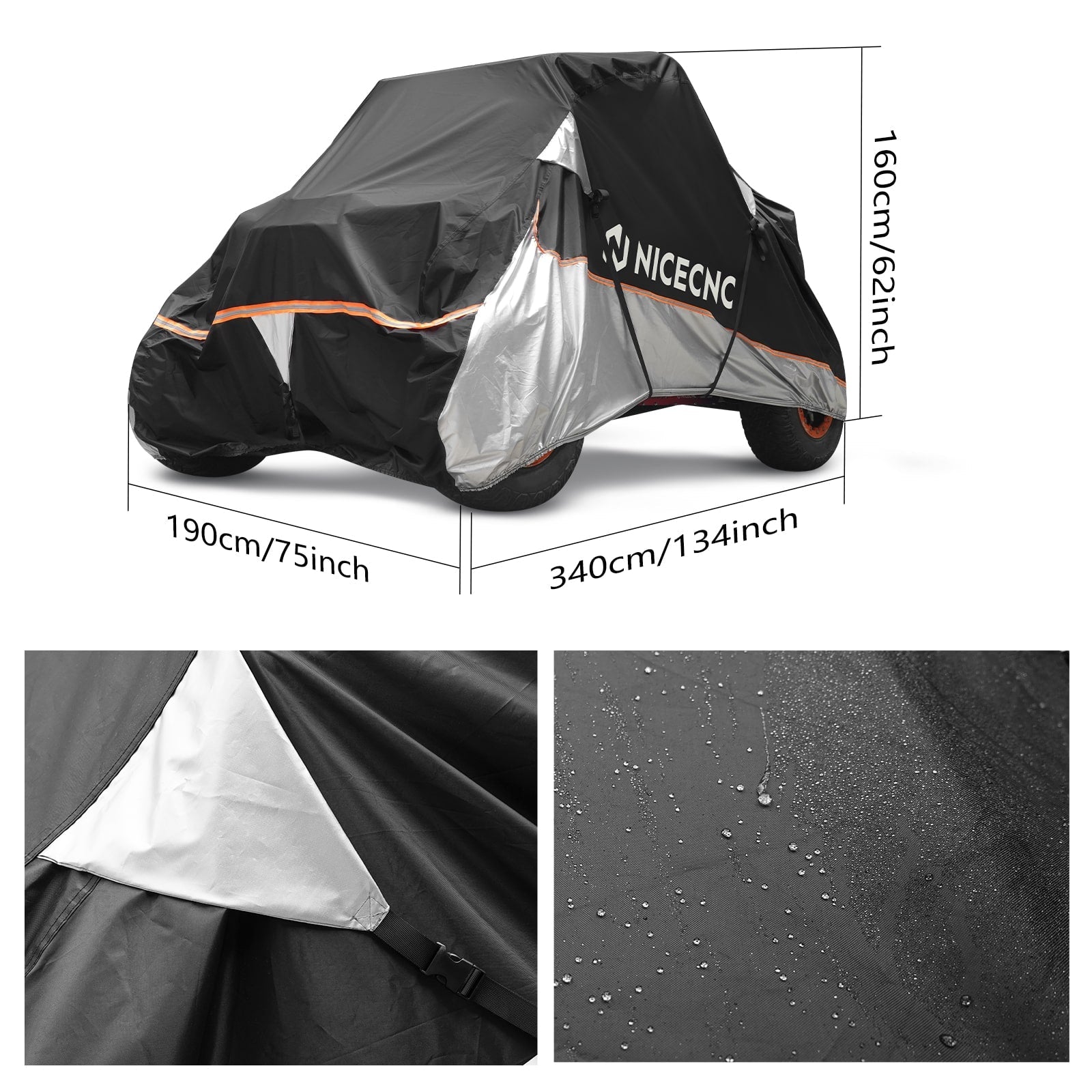 Heavy Duty UTV Cover w/PU Coating 133"x75"x62" For Kawasaki Teryx KRX 1000 800