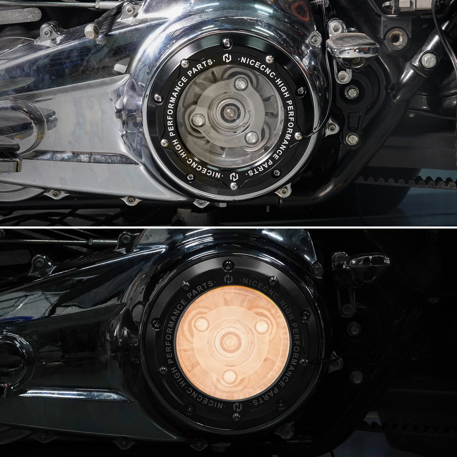 M8 LED Clear Derby Clutch Cover For Harley Road King Street Glide Ultra Limited Freewheeler