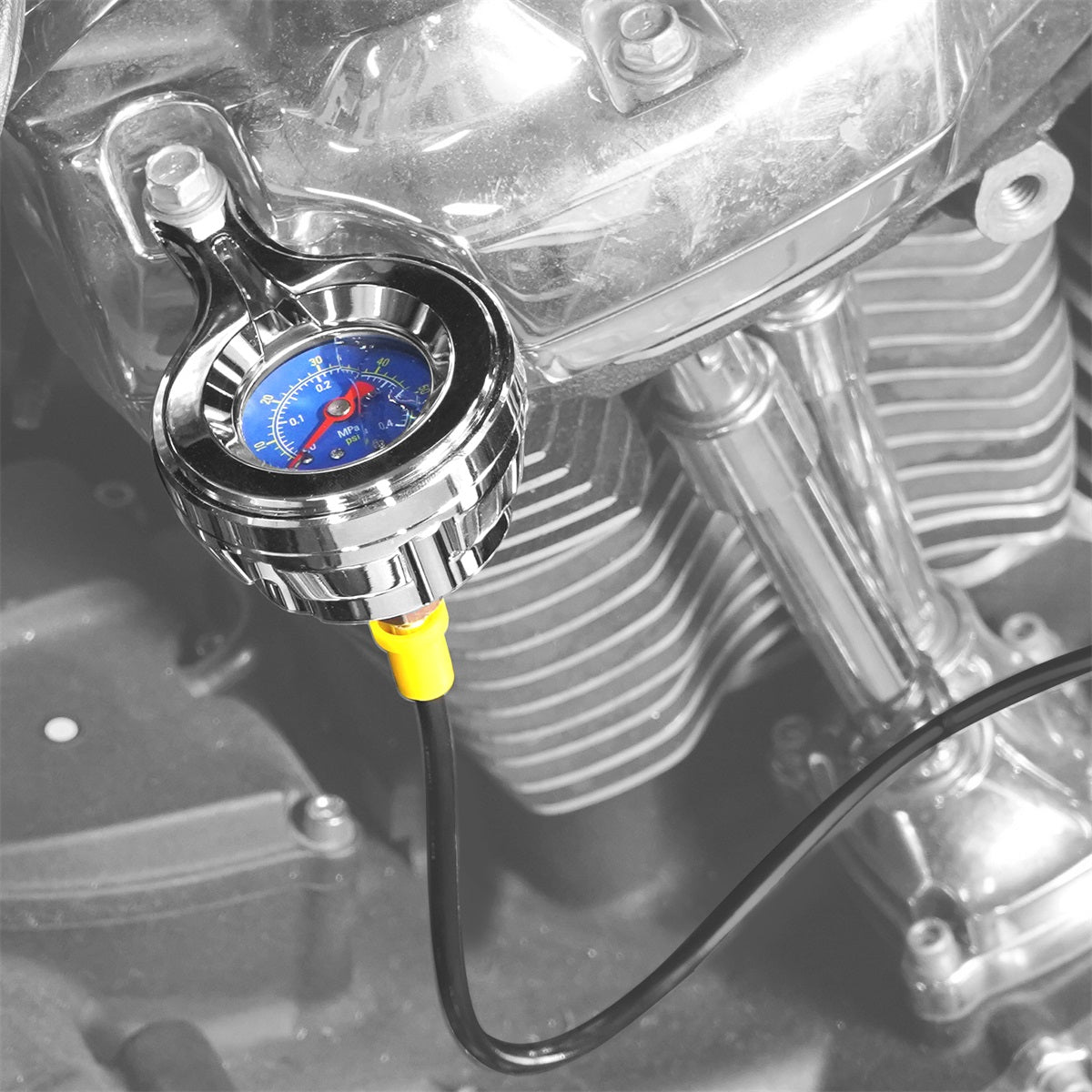 Chrome 60PSI Engine Oil Pressure Gauge Kit For Harley Road King Electra Tri Street Glide