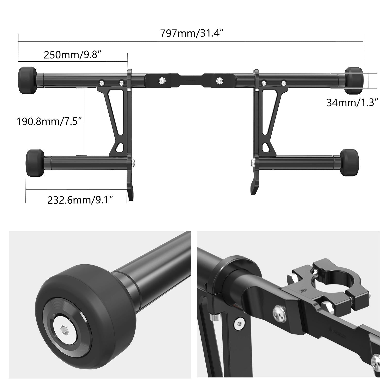 Modular Impact Protection Crash Bar with Replaceable Sliders for Harley Road King Electra Glide Street Glide