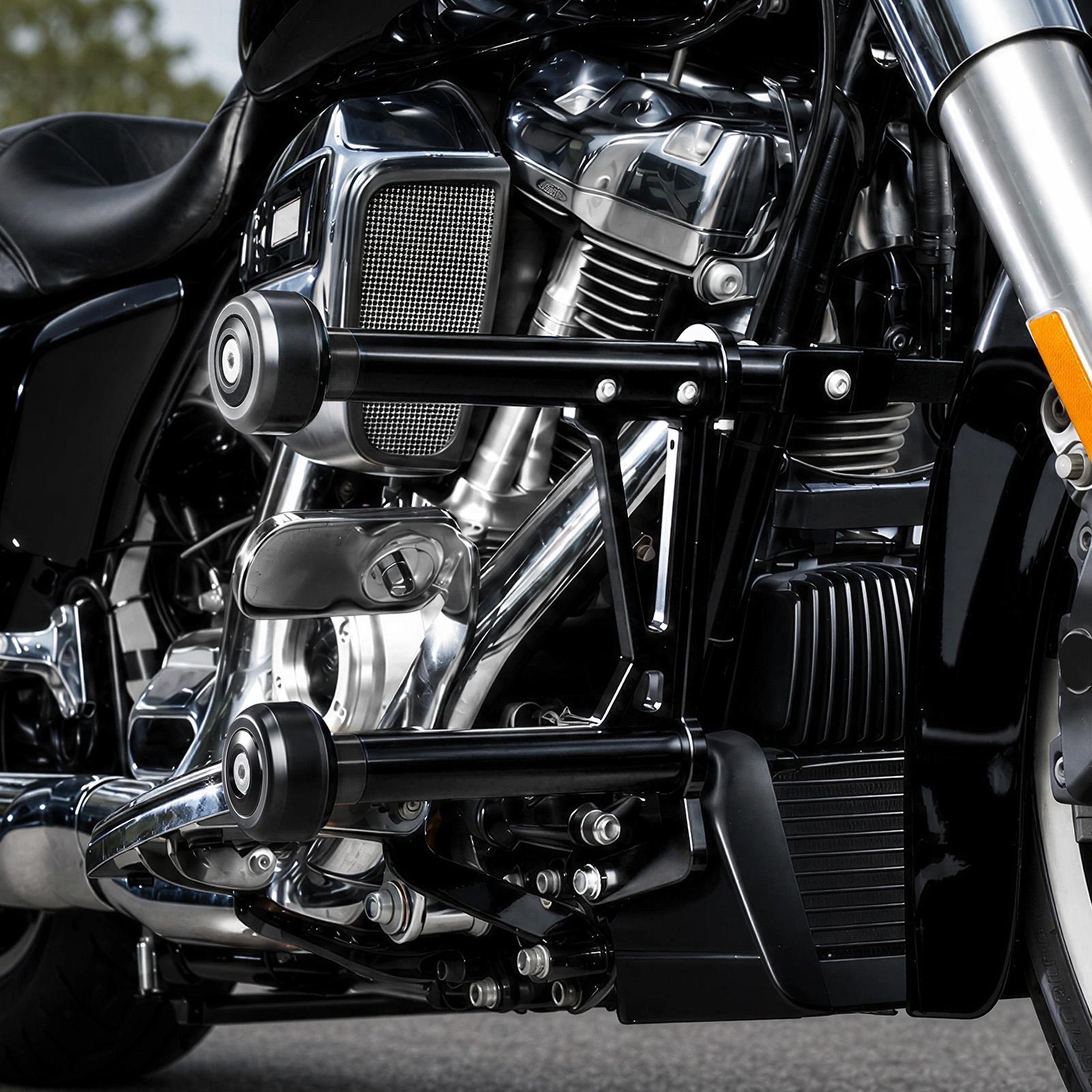 Modular Impact Protection Crash Bar with Replaceable Sliders for Harley Road King Electra Glide Street Glide