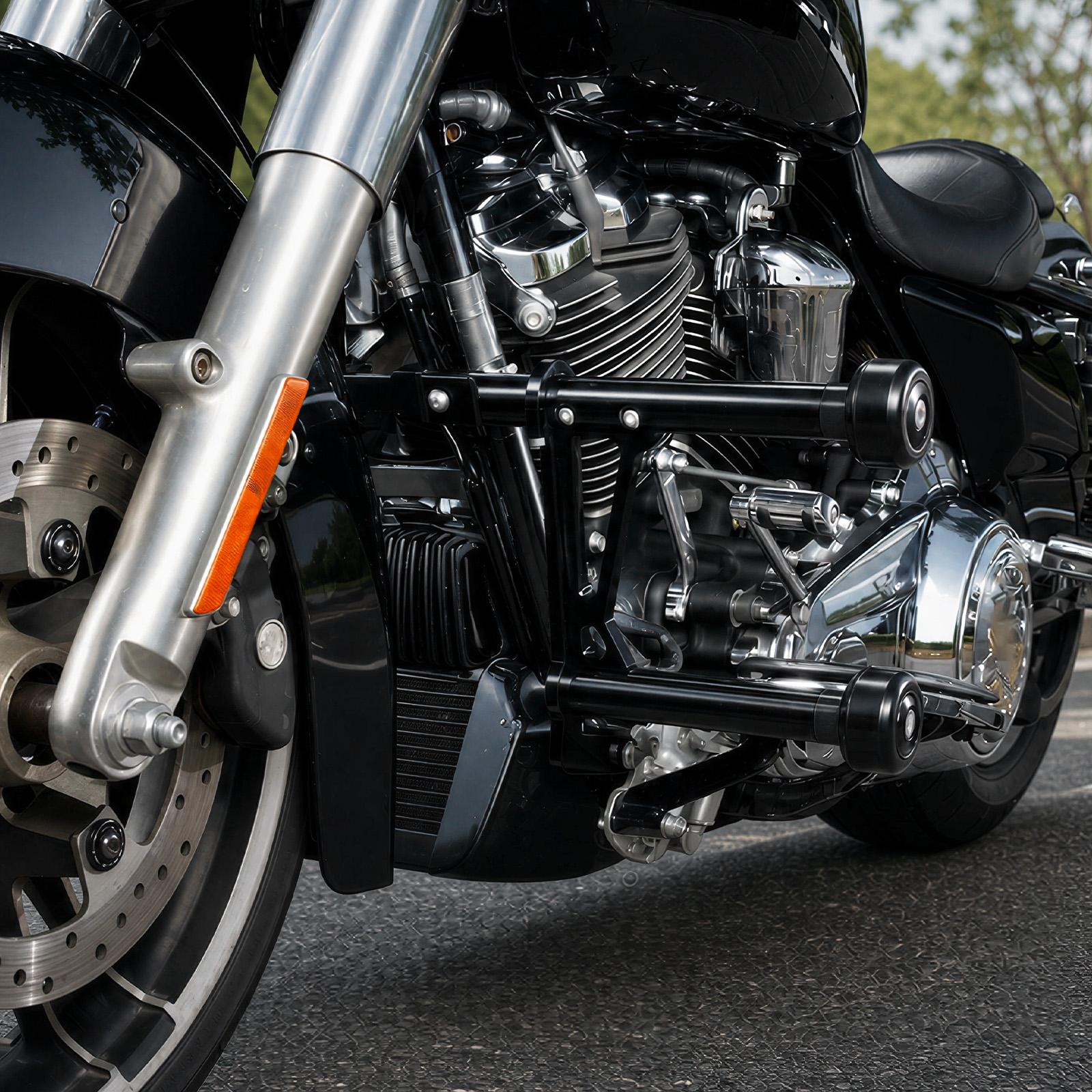 Modular Impact Protection Crash Bar with Replaceable Sliders for Harley Road King Electra Glide Street Glide
