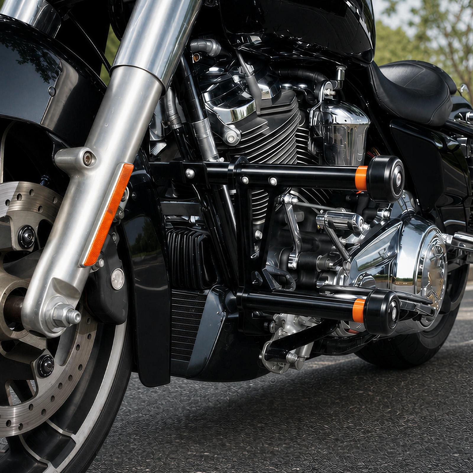 Modular Impact Protection Crash Bar with Replaceable Sliders for Harley Road King Electra Glide Street Glide
