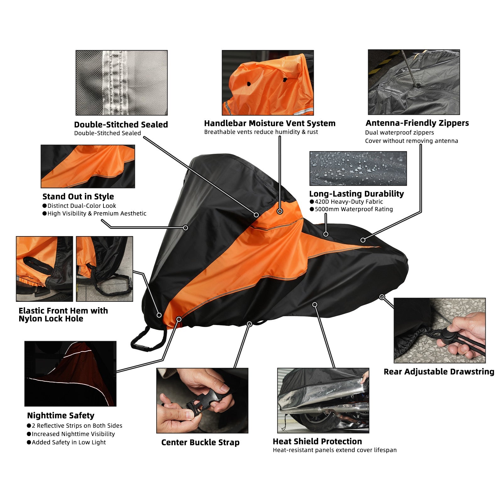 All-Weather Motorcycle Cover w/Heat Shield Protection For Harley Road King Street Glide