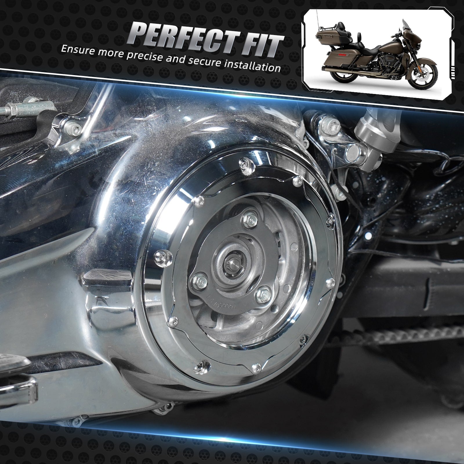 Chrome Clear M8 Primary Derby Clutch Cover For Harley Electra Road Street Glide