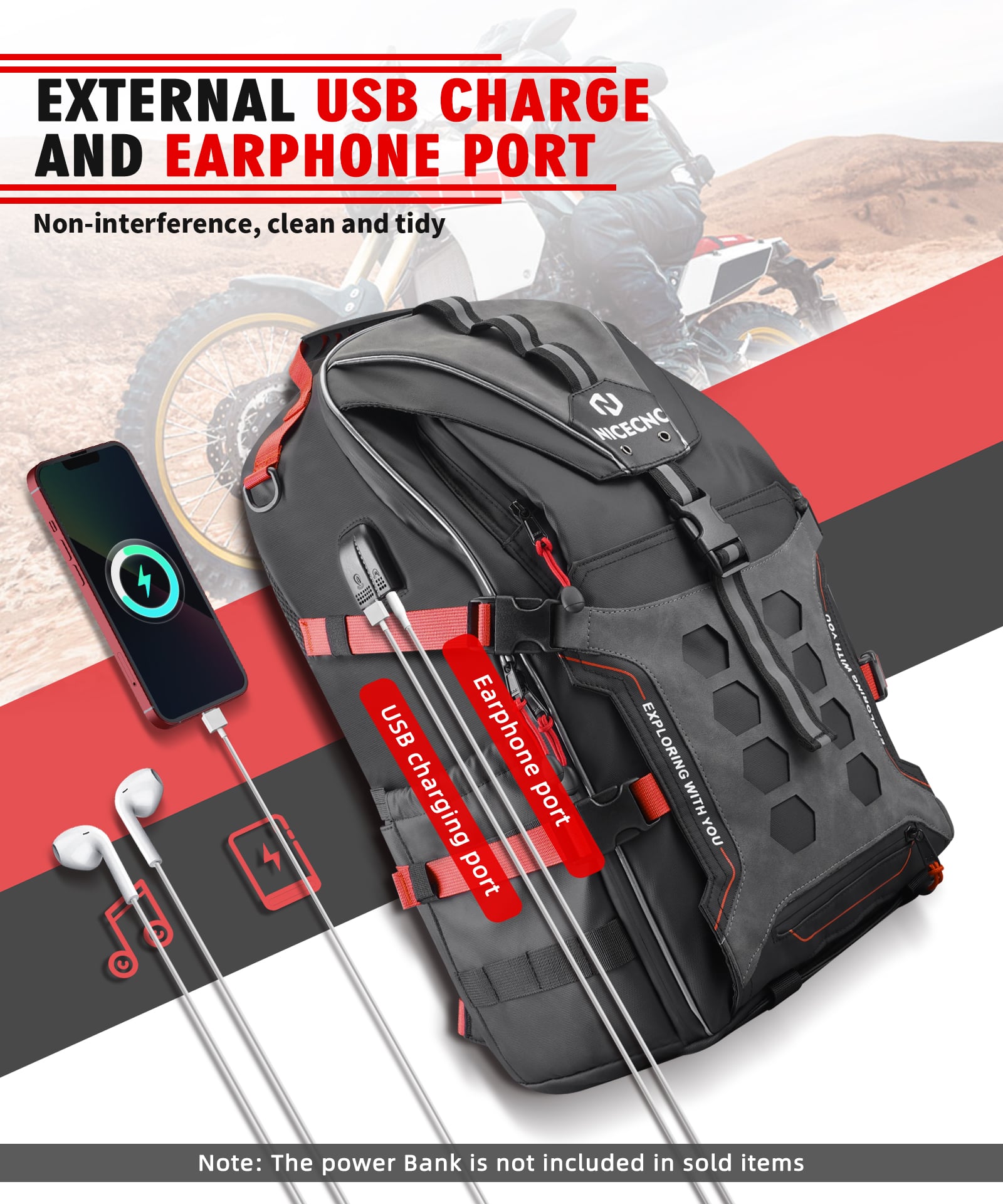 Motorcycle Helmet Bag Upgrade 35L with Shoe Compartment Hiking