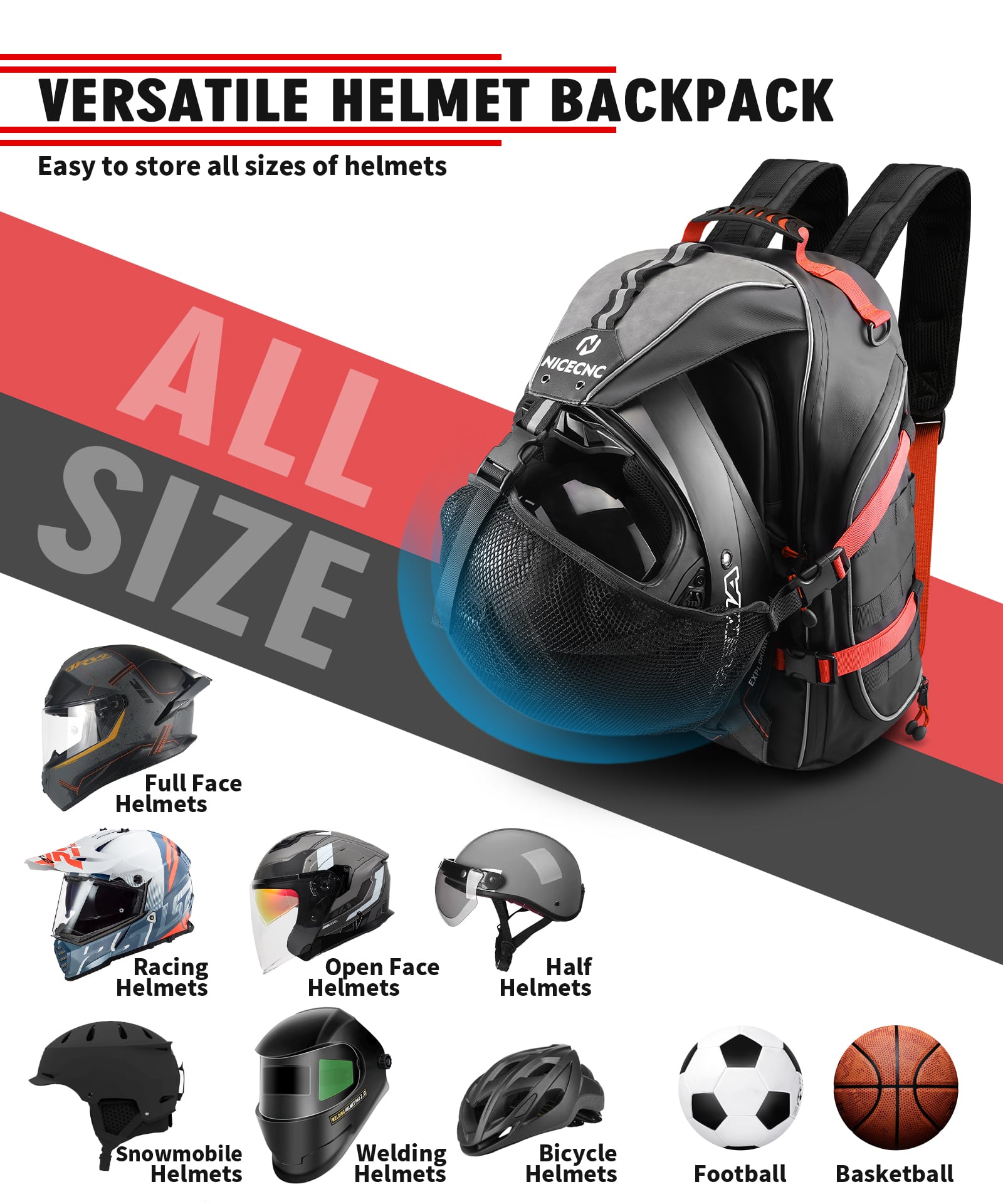 Motorcycle Helmet Bag Upgrade 35L with Shoe Compartment Hiking