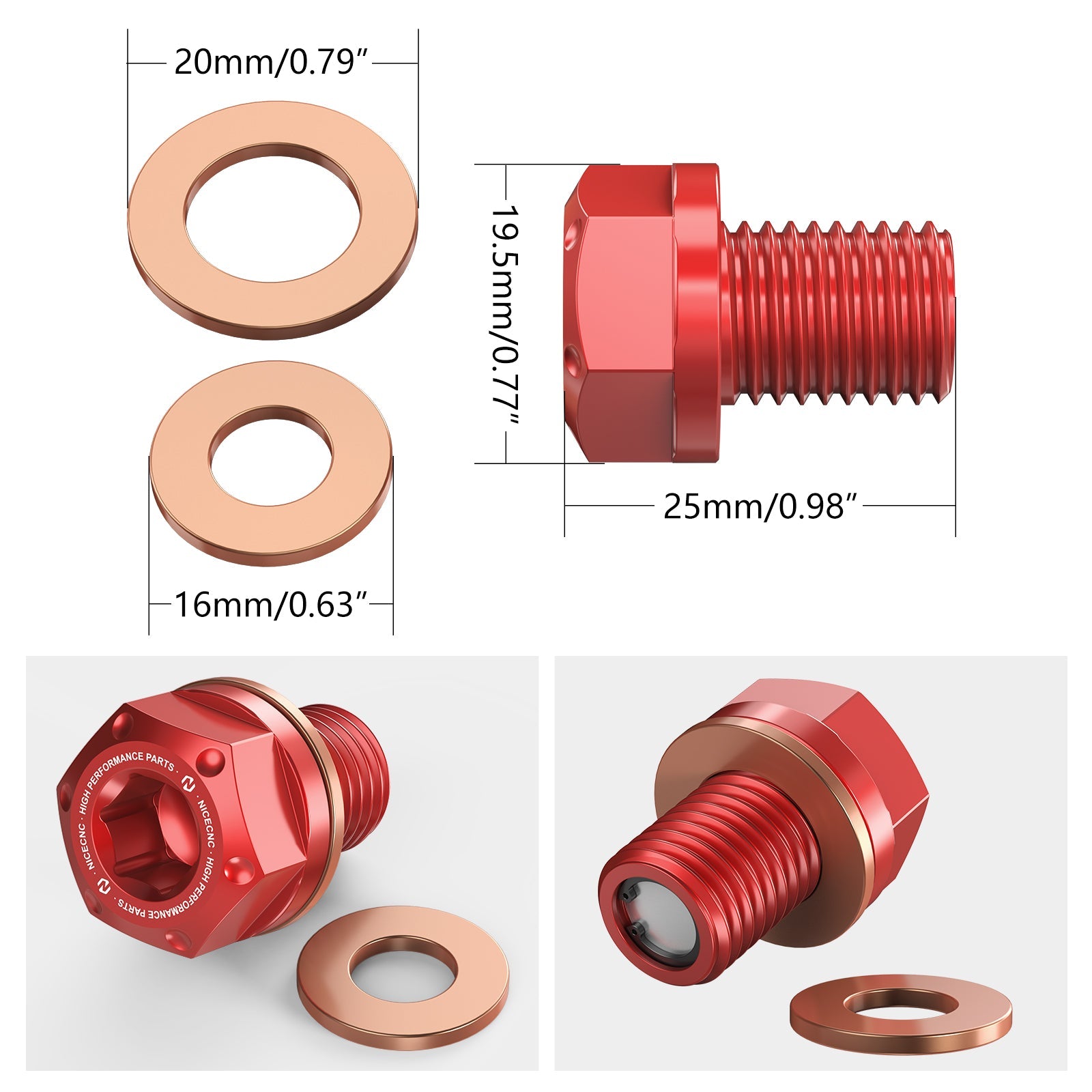 ATV Magnetic Oil Drain Bolt Plug w/ Gaskets For Honda TRX 450 R / ER TRX300X 250X 90X