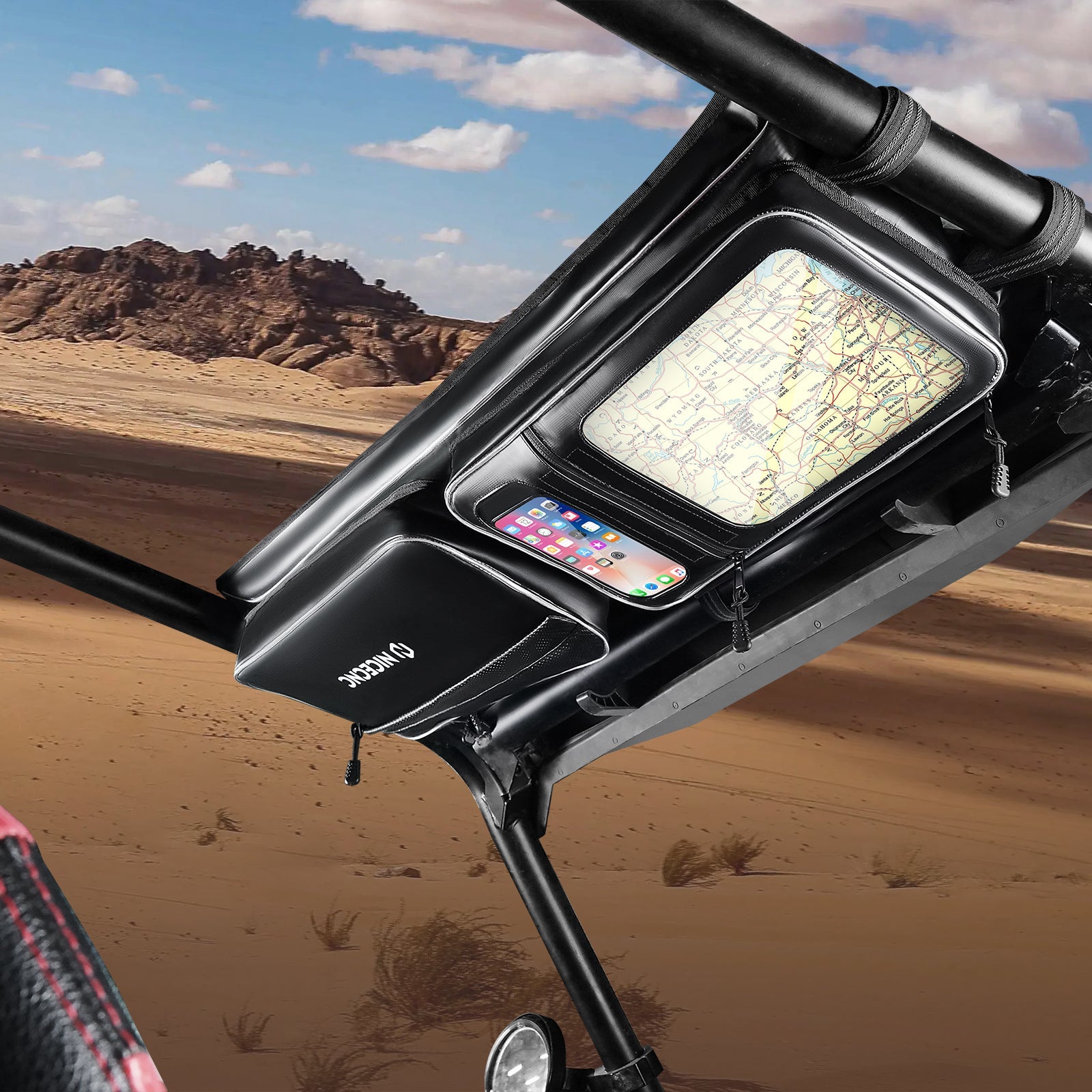 Upgraded UTV Roof Bag PVC Overhead Storage Tool Bag Large Map Pouch For Polaris RZR XP 1000/S 4 1000 Turbo