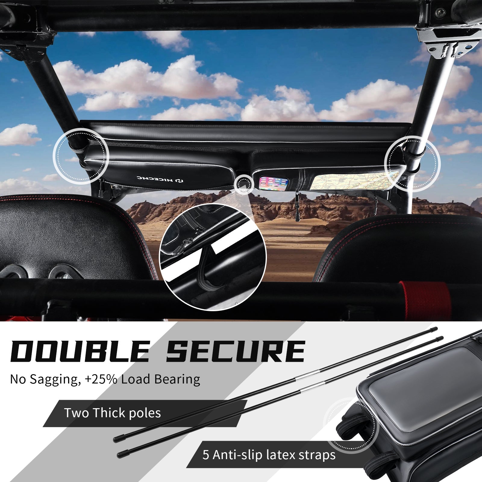 Upgraded UTV Roof Bag PVC Overhead Storage Tool Bag Large Map Pouch For Polaris RZR XP 1000/S 4 1000 Turbo