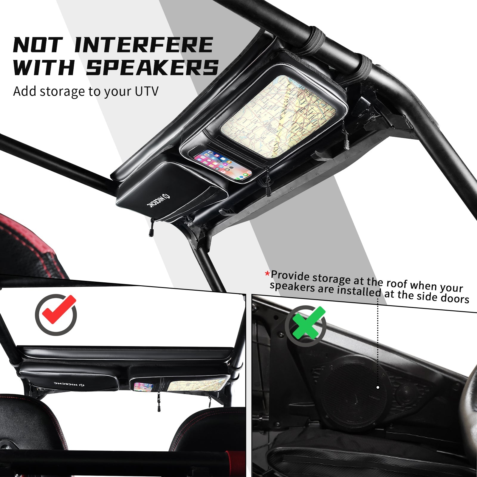 Upgraded UTV Roof Bag PVC Overhead Storage Tool Bag Large Map Pouch For Polaris RZR XP 1000/S 4 1000 Turbo