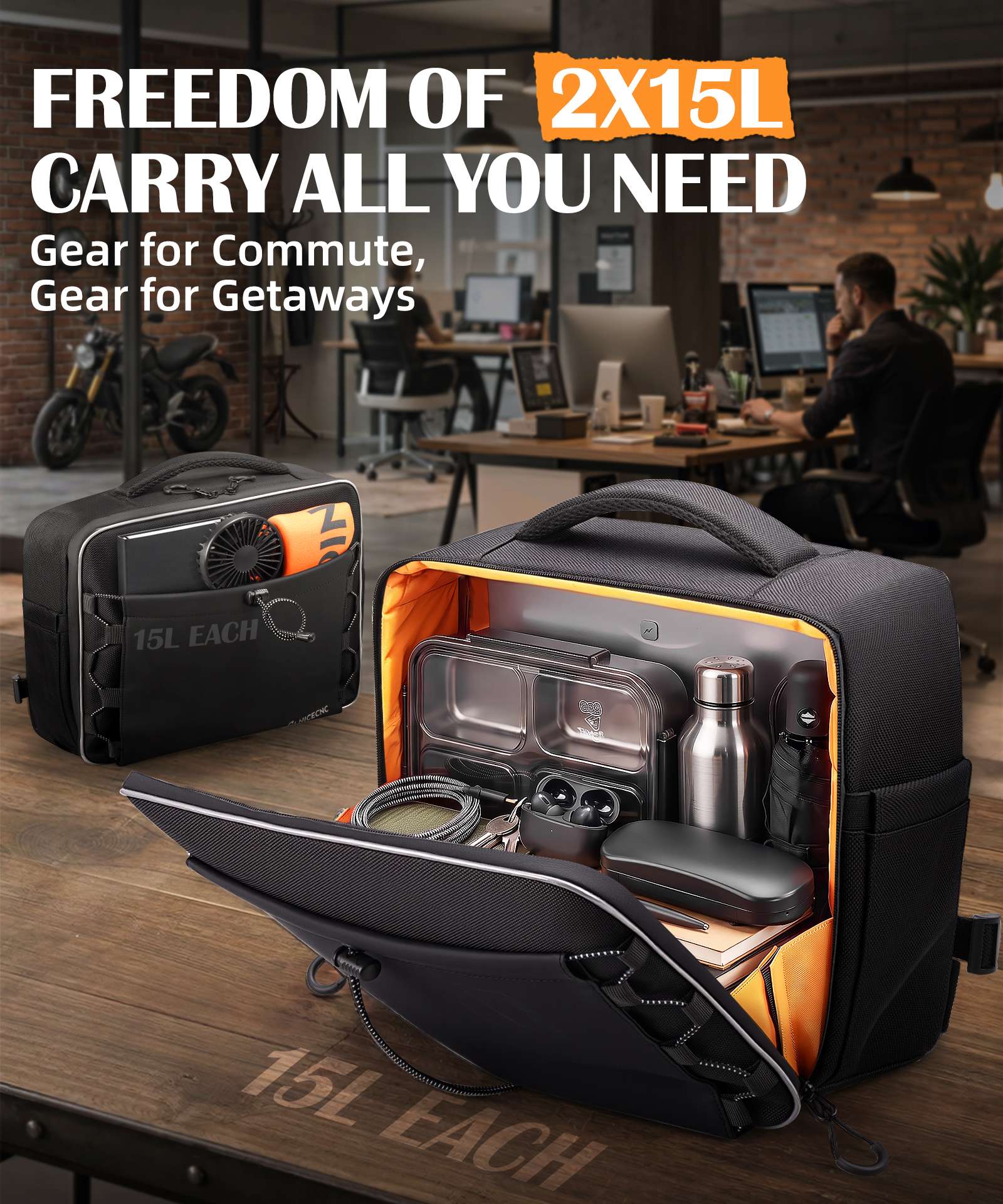 30L Convertible Motorcycle Saddlebags with Tool-Free Strap Mount