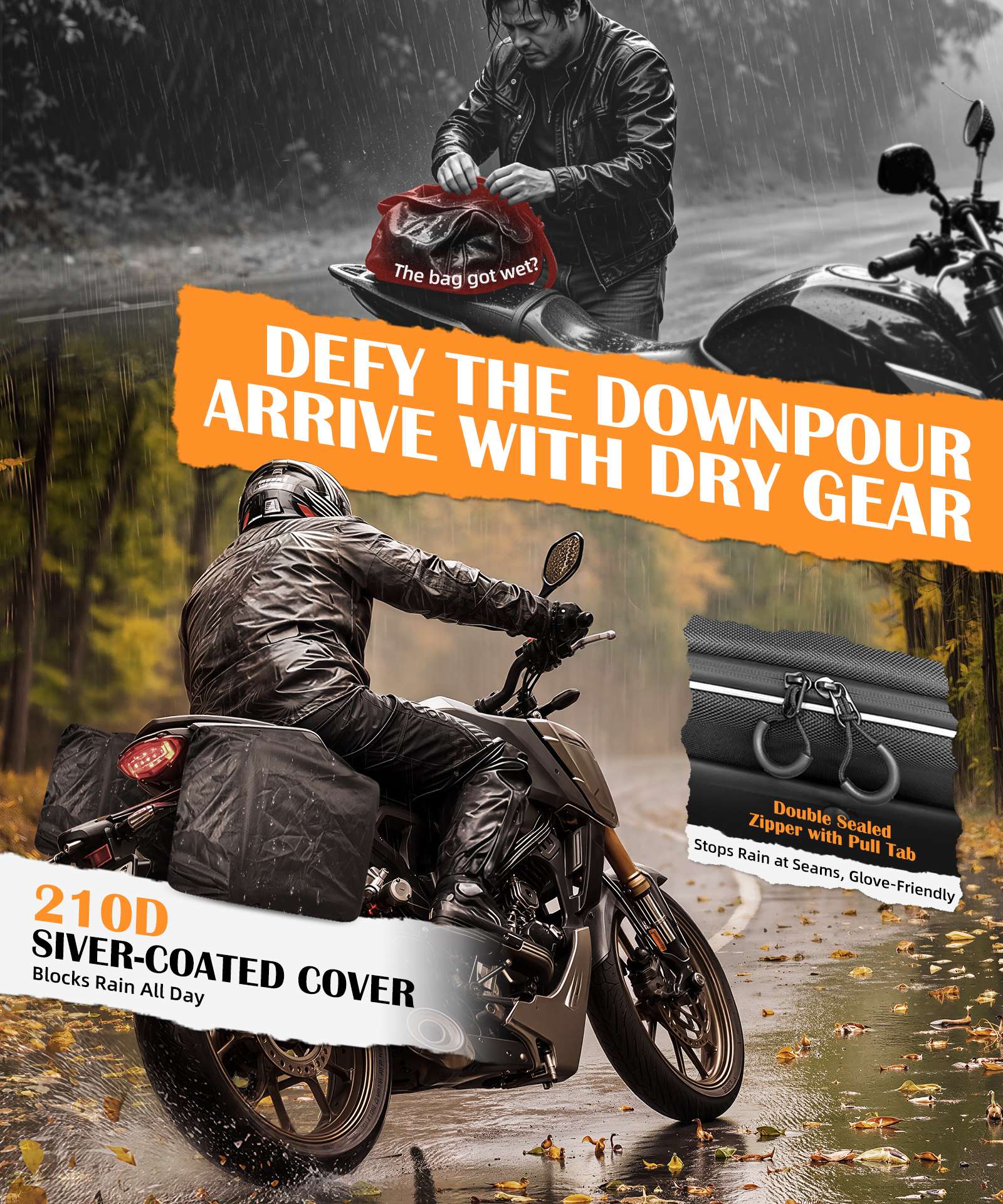 30L Convertible Motorcycle Saddlebags with Tool-Free Strap Mount