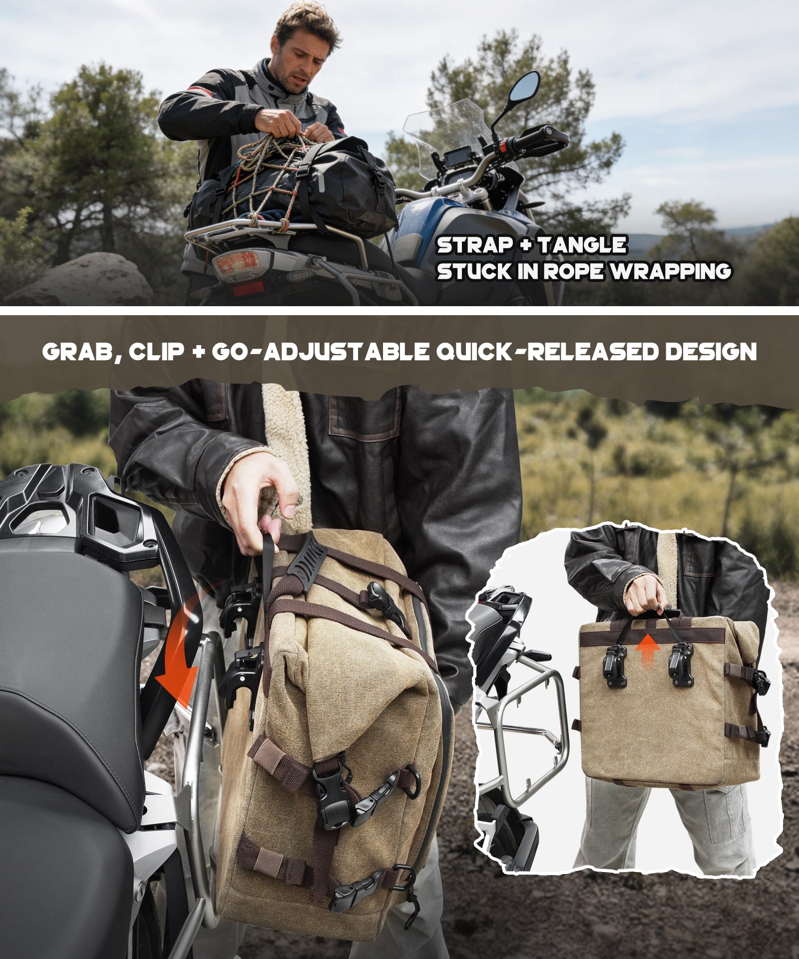 Cotton Canvas 30L Motorcycle Rear Luggage Pannier Rack Saddle Bag Waterproof
