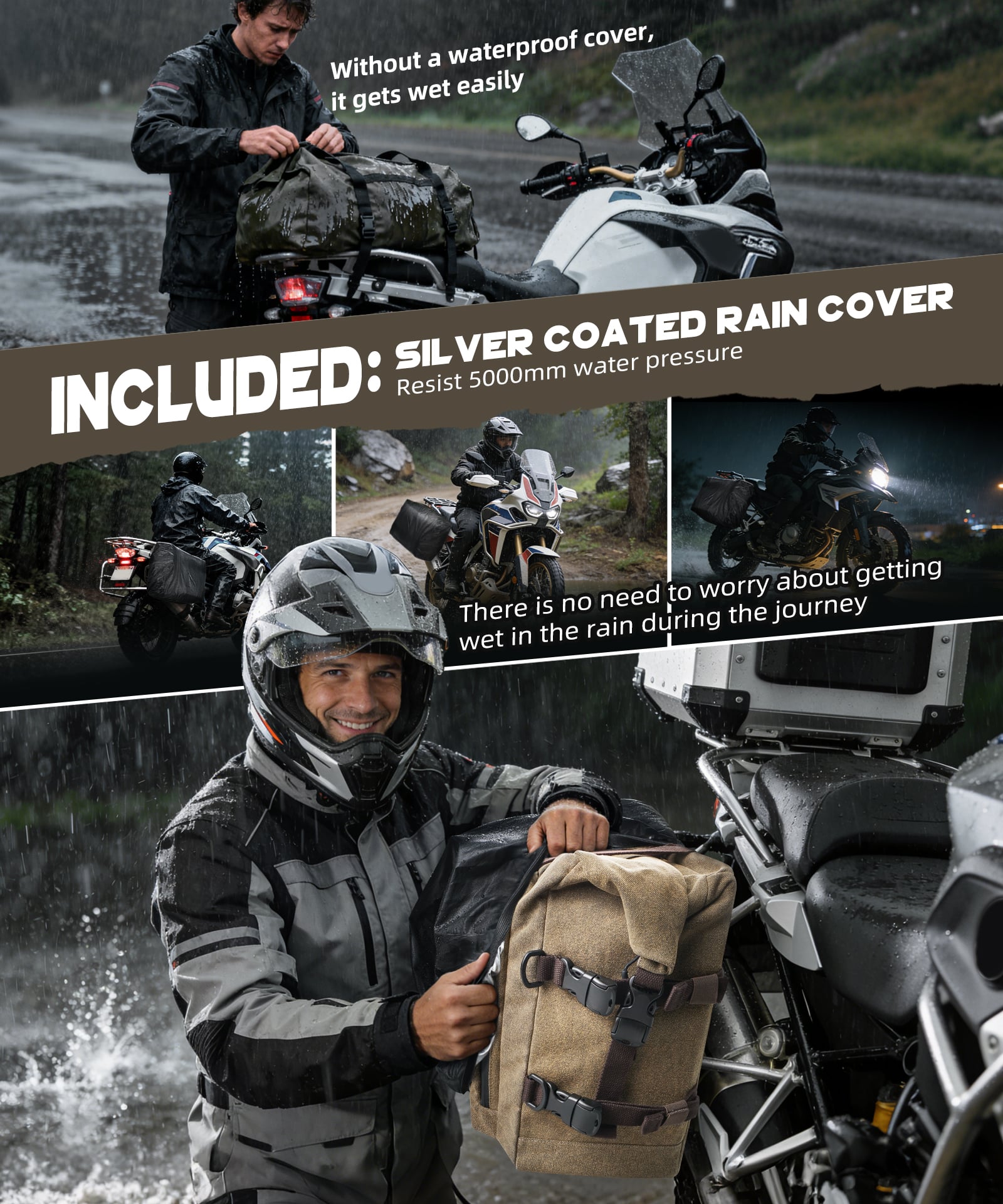 Cotton Canvas 30L Motorcycle Rear Luggage Pannier Rack Saddle Bag Waterproof
