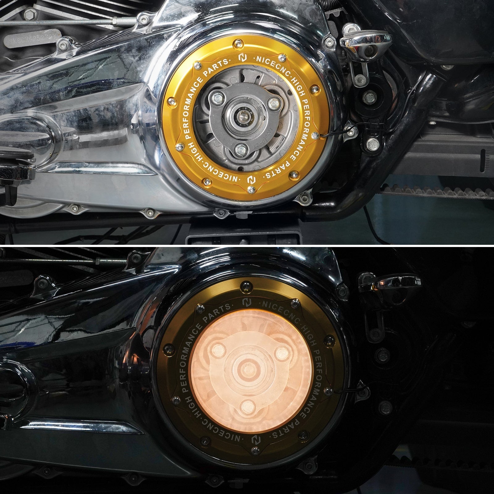 M8 LED Clear Derby Clutch Cover For Harley Road King Street Glide Ultra Limited Freewheeler