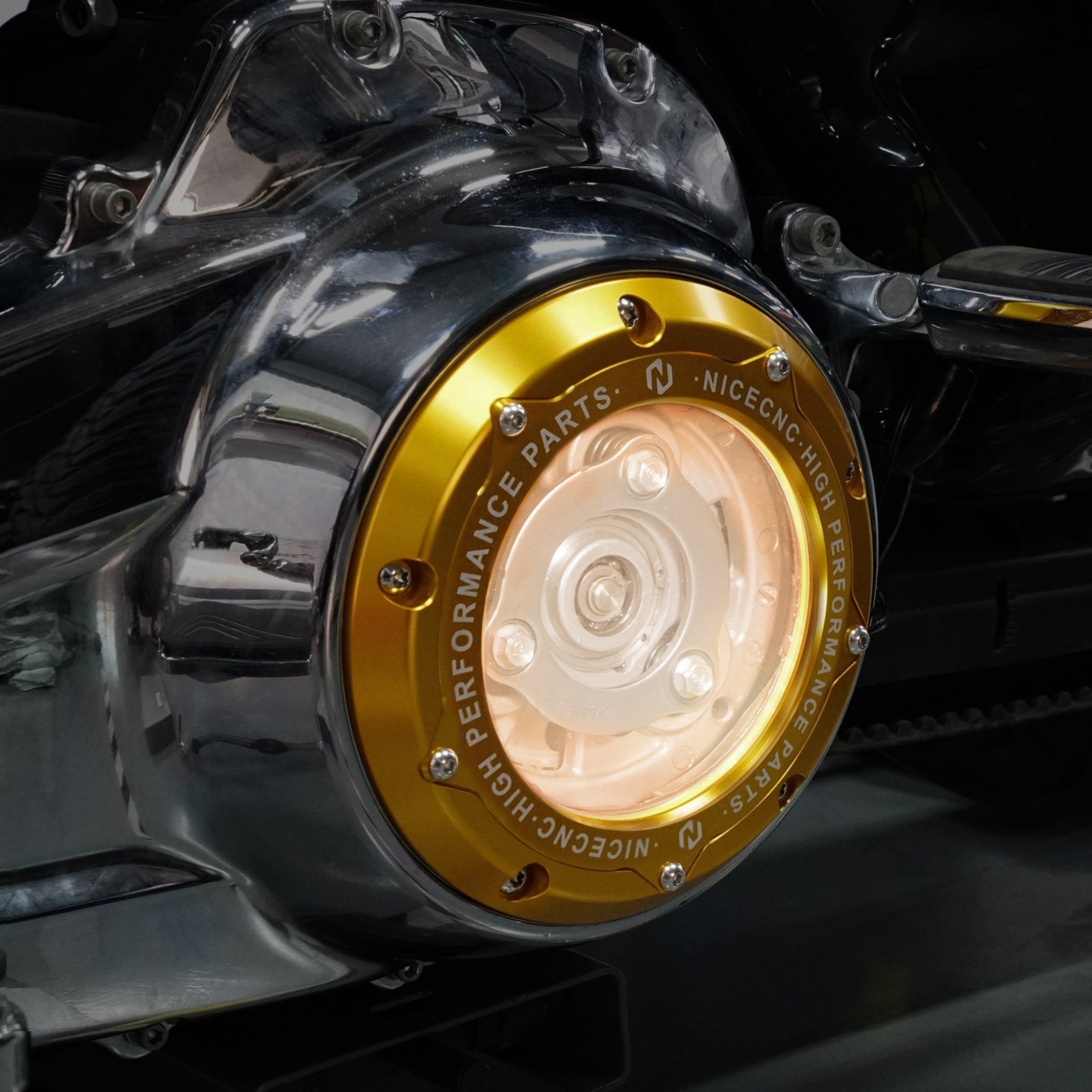 M8 LED Clear Derby Clutch Cover For Harley Road King Street Glide Ultra Limited Freewheeler
