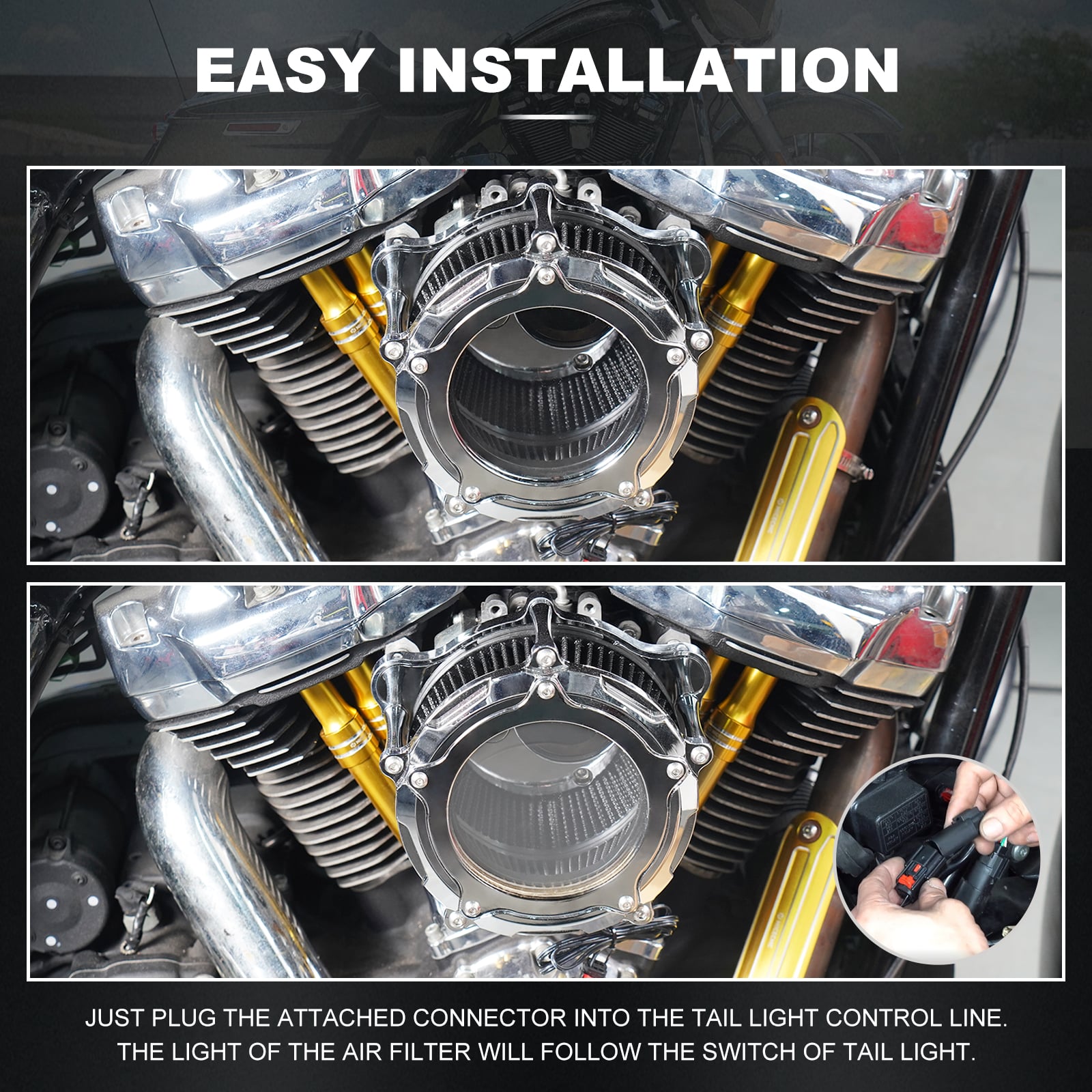 Chrome M8 LED Air Filter Intake Cleaner Kit For Harley Road King CVO Street Road Glide
