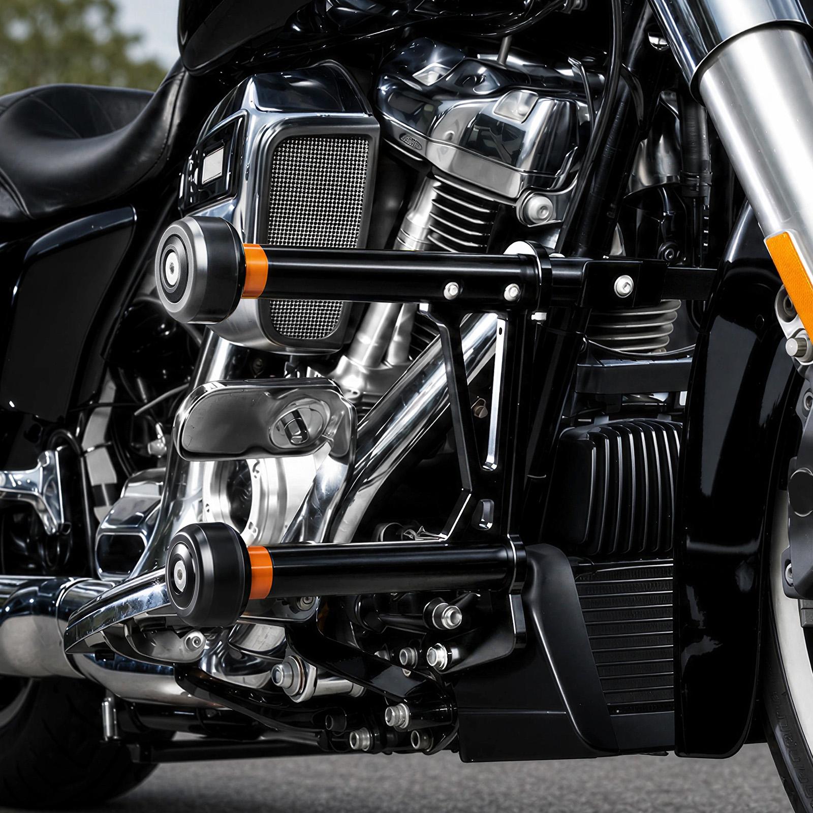 Modular Impact Protection Crash Bar with Replaceable Sliders for Harley Road King Electra Glide Street Glide