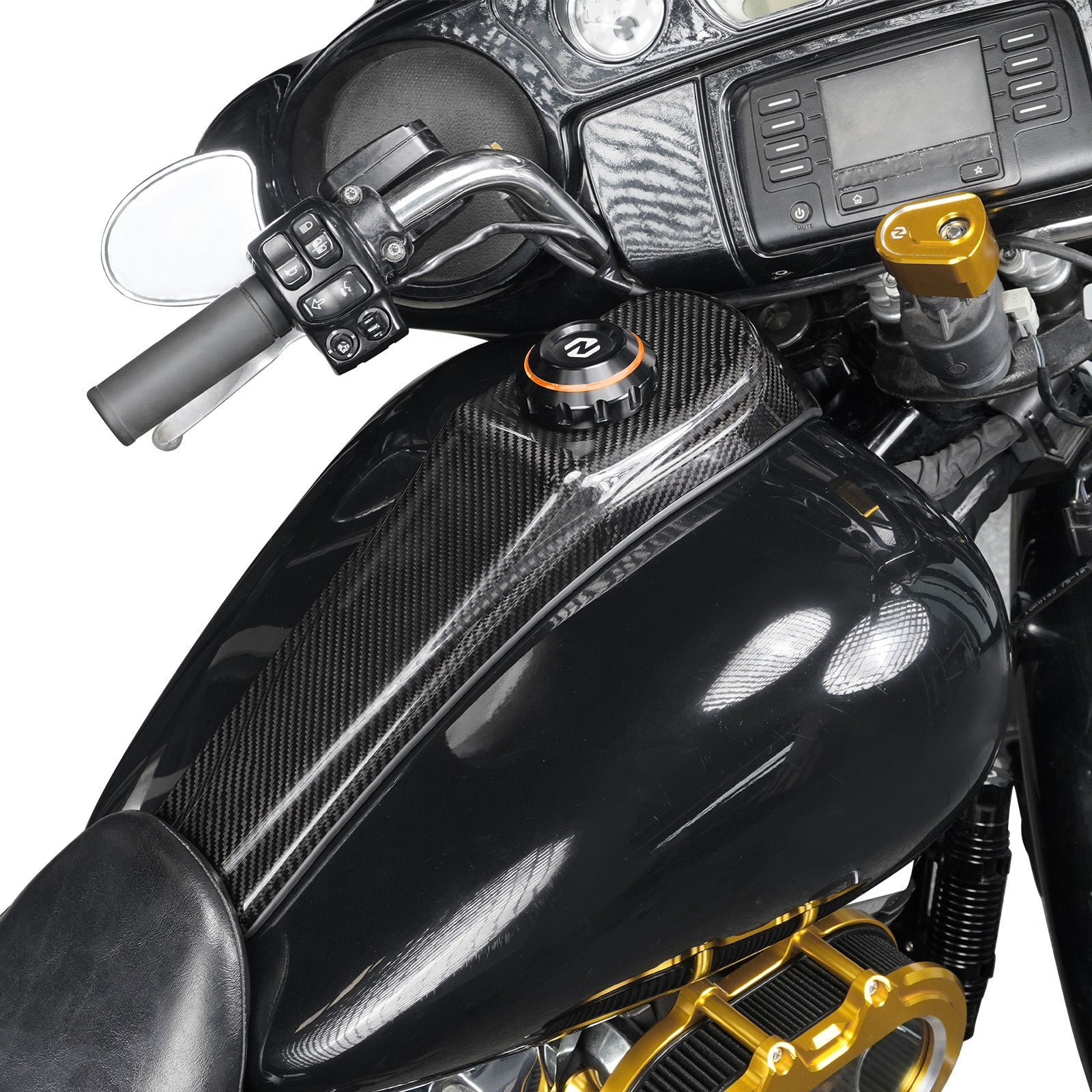 Gas Tank Cap w/Carbon Fiber Dash Insert Panel For Harley Electra Road Street Glide