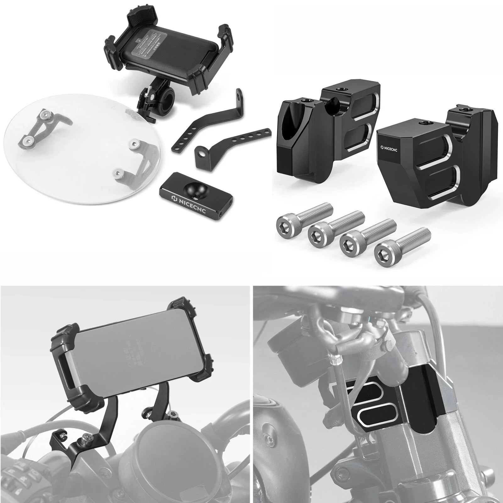 Handlebar Kickback Risers & Phone Holder Bracket Mount Kit For Harley Sportster S 1250