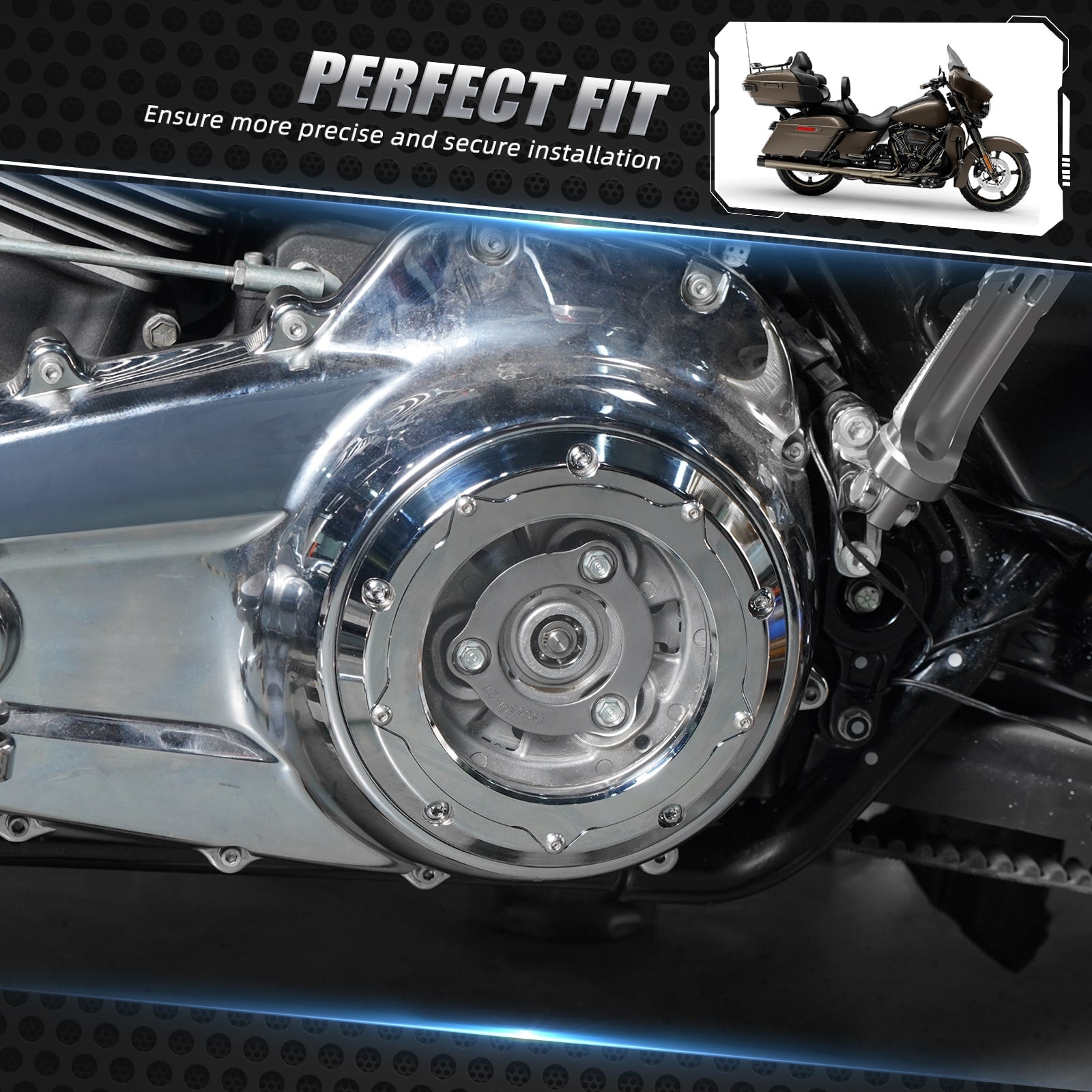 Chrome Clear M8 Primary Derby Clutch Cover For Harley Electra Road Street Glide