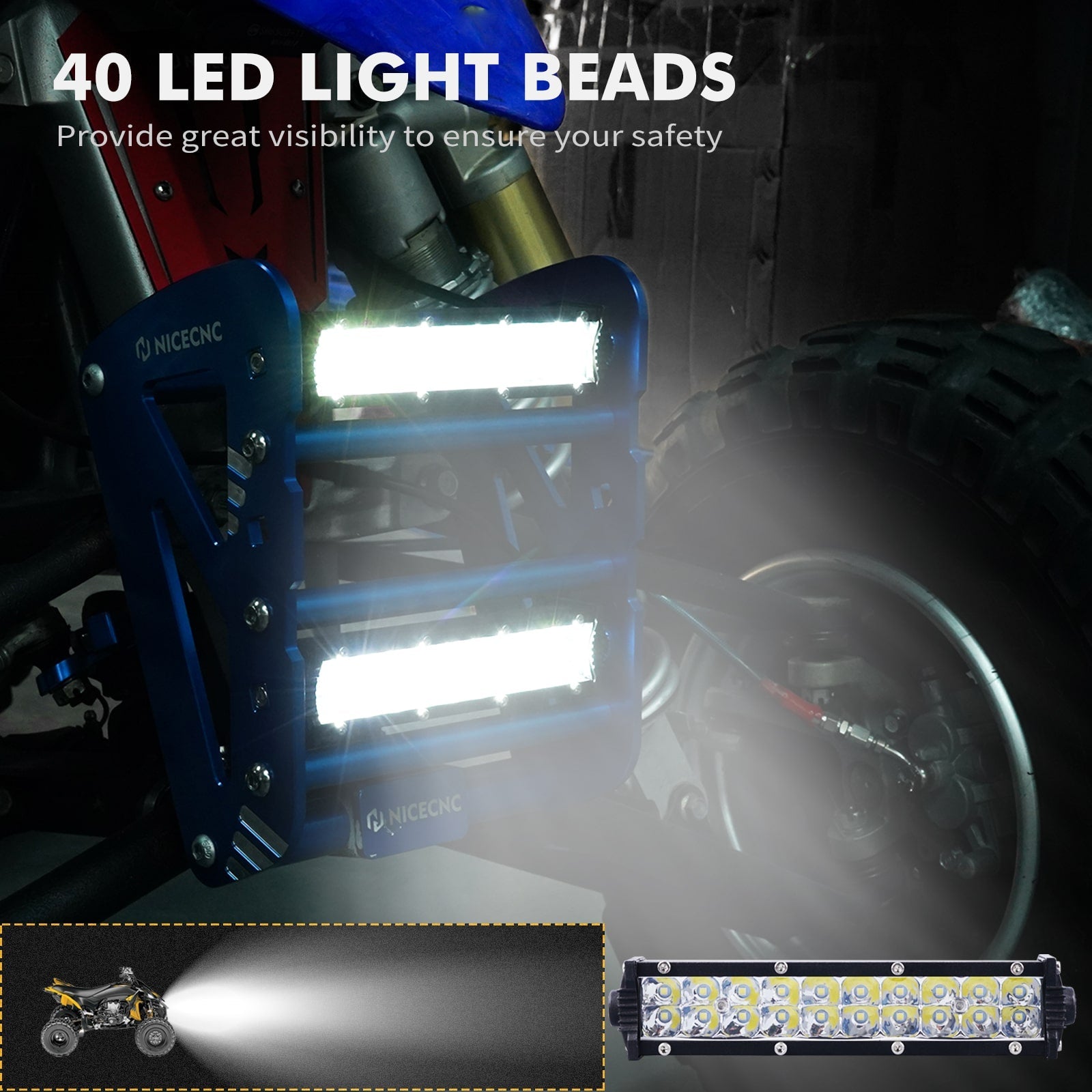 ATV Front Bumper with LED Dual Lights Bar Kit For Yamaha YFZ450R 2009-2024